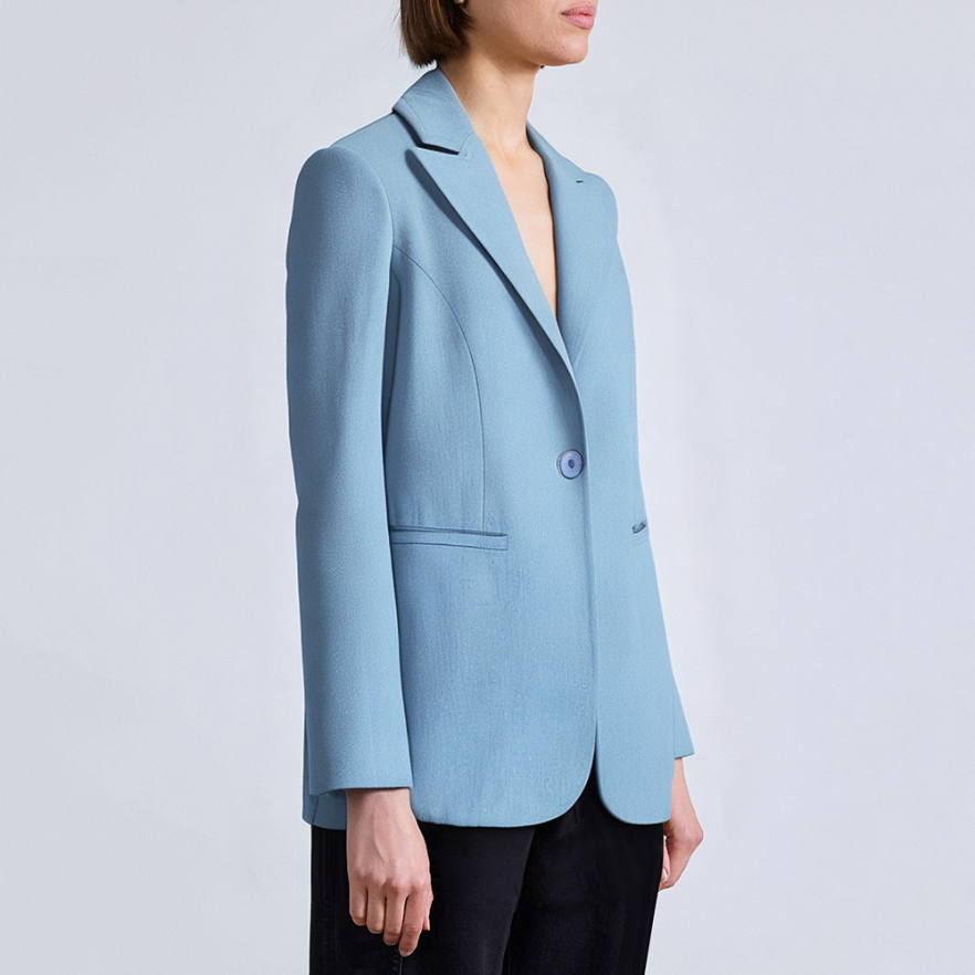 Blue lapel single button women's suit jacket