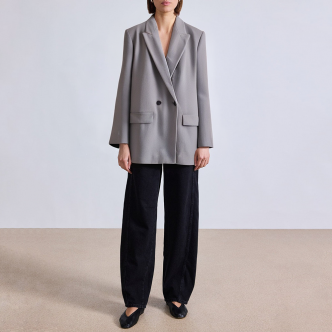 Grey loose long sleeve women's suit jacket