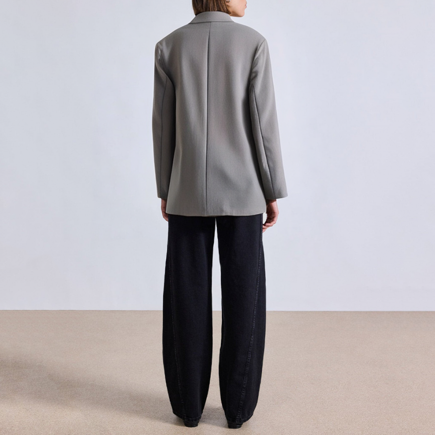 Grey loose long sleeve women's suit jacket