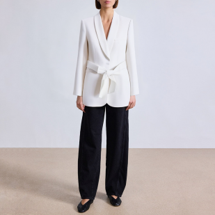 White belted long-sleeved women's suit jacket