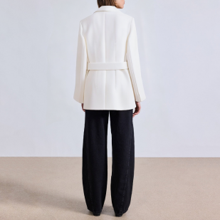 White belted long-sleeved women's suit jacket