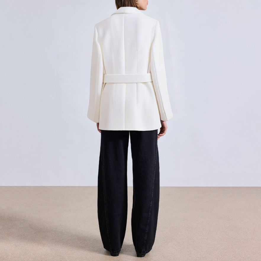 White belted long-sleeved women's suit jacket