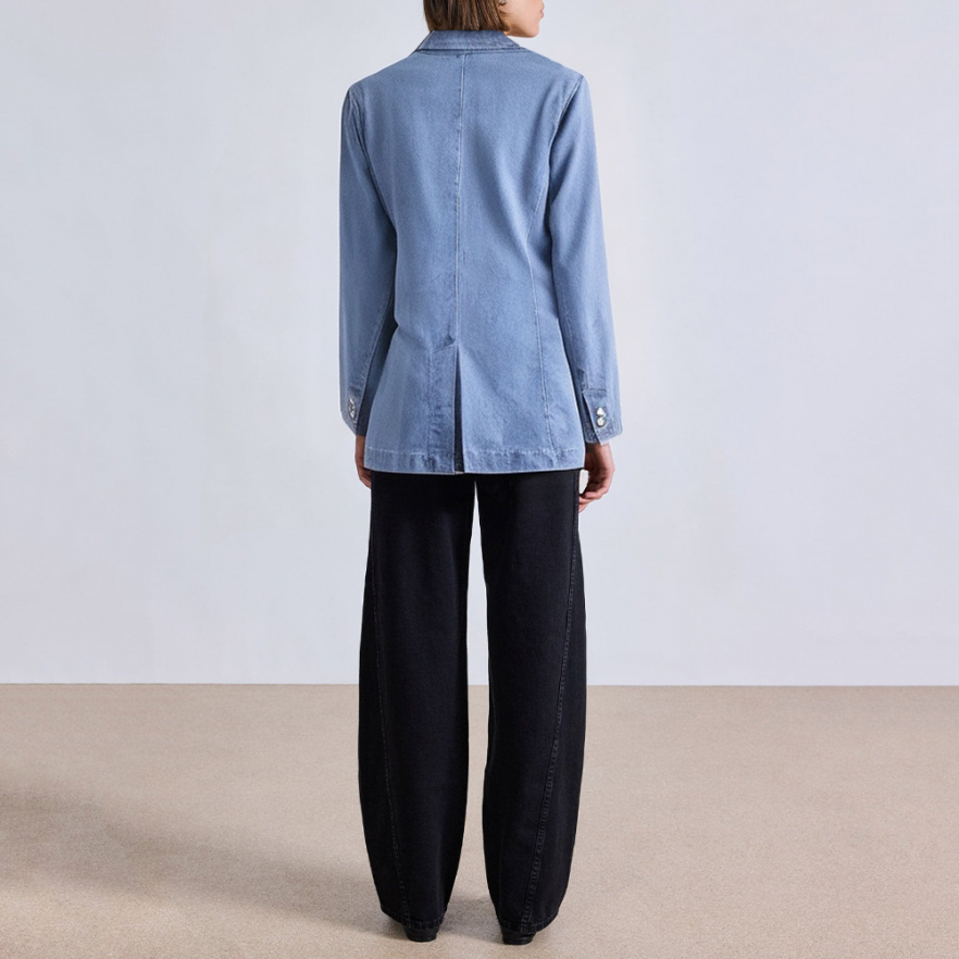 Blue loose denim suit jacket for women