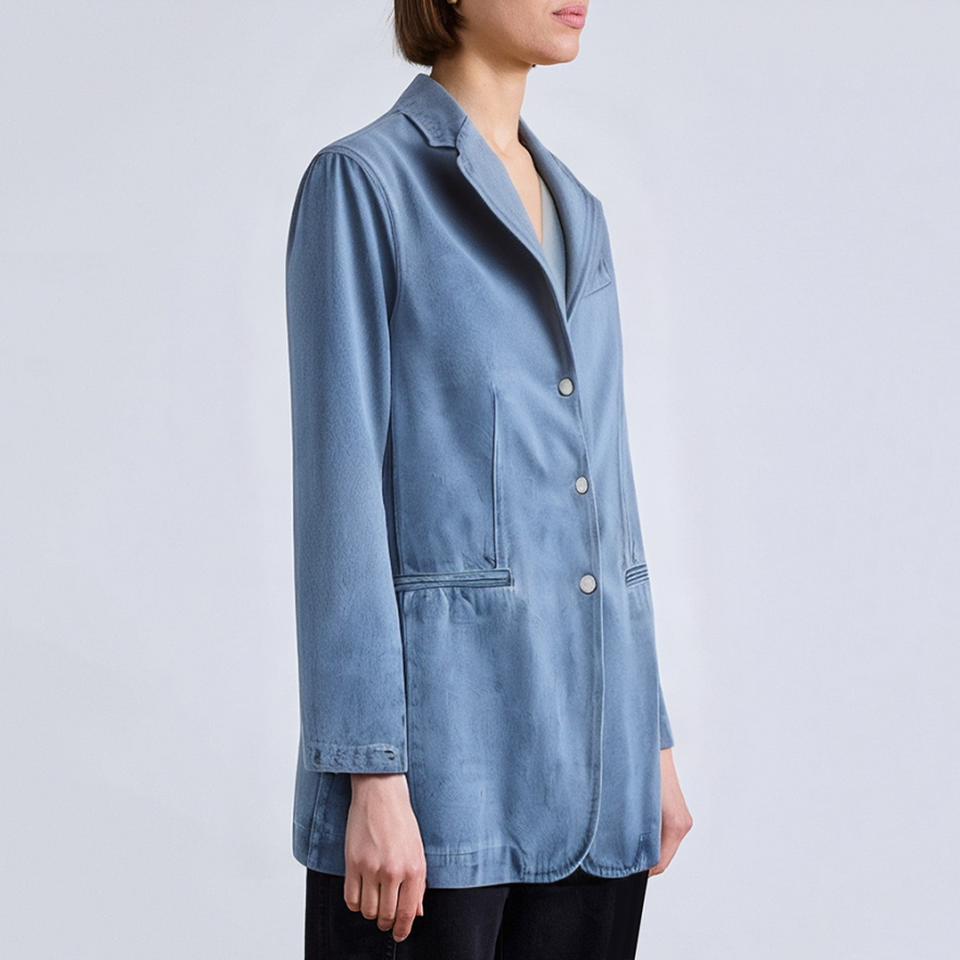 Blue loose denim suit jacket for women