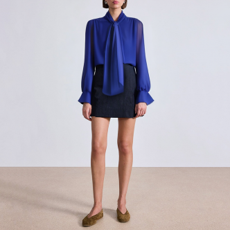 Blue V-neck pleated women's business formal suit