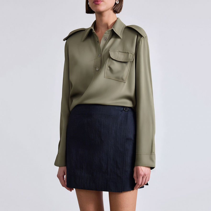 Green patch pocket cross ladies business formal suit