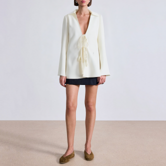 Beige V-neck satin women's business formal suit