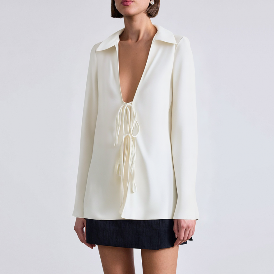 Beige V-neck satin women's business formal suit