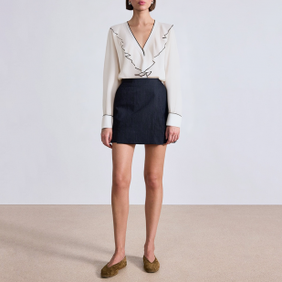 Contrast color piping ruffled ladies business formal suit