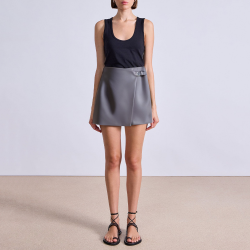 Metal button asymmetric high waist women's short skirt