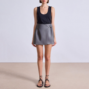 Metal button asymmetric high waist women's short skirt