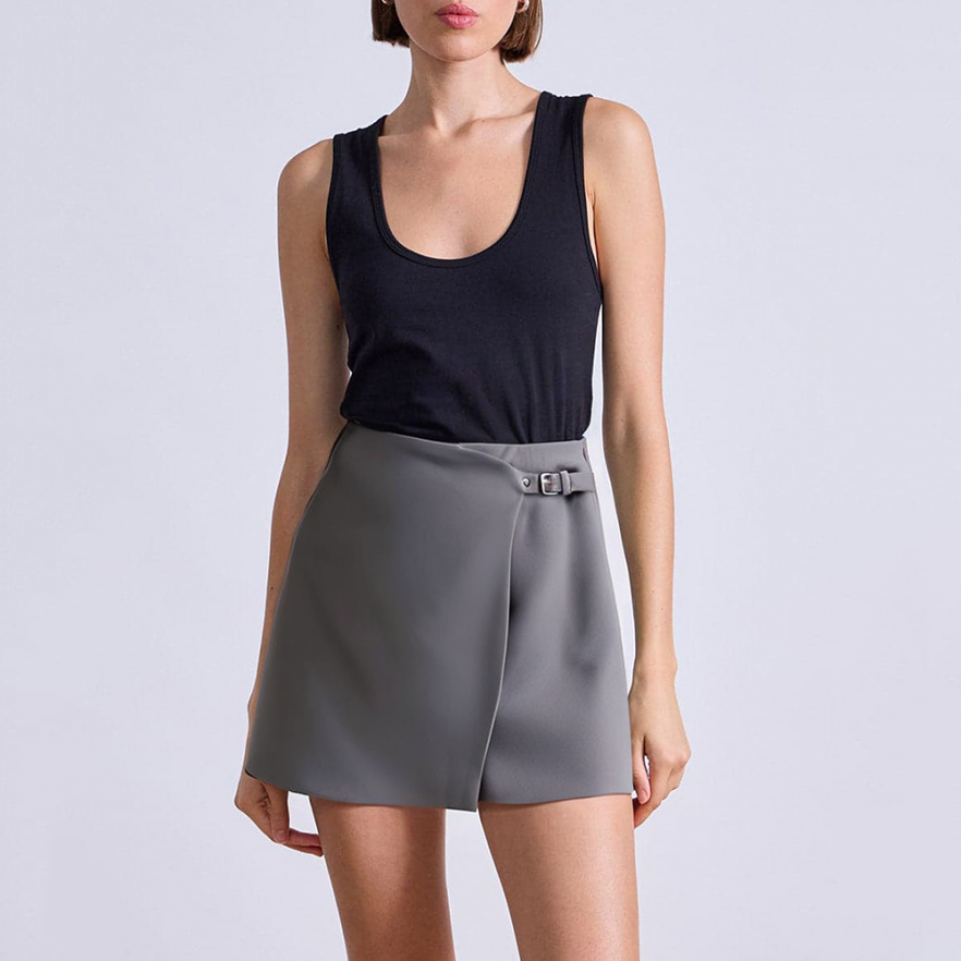 Metal button asymmetric high waist women's short skirt