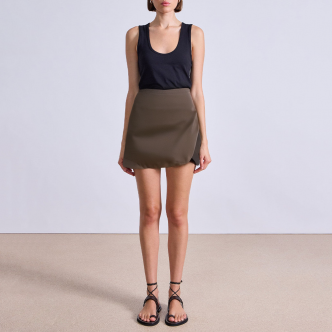 Brown side zipper asymmetric women's short skirt