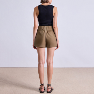 Brown side zipper asymmetric women's short skirt