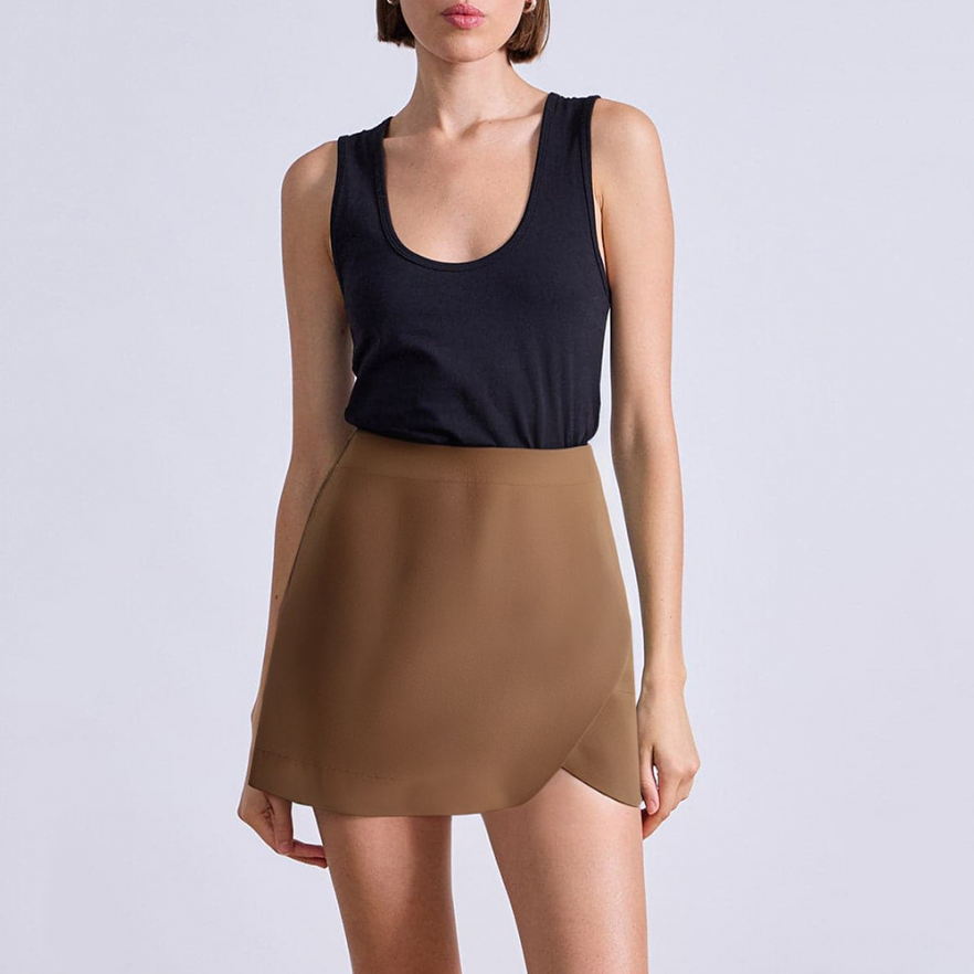 Brown side zipper asymmetric women's short skirt