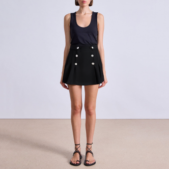 Gold button pleated detail women's skirt