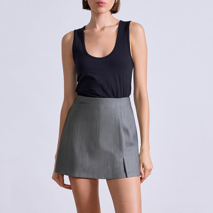 Women's high waist front slit side zipper skirt