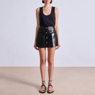 Women's shiny striped patent leather skirt
