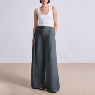 Grey pleated high waist women's suit pants