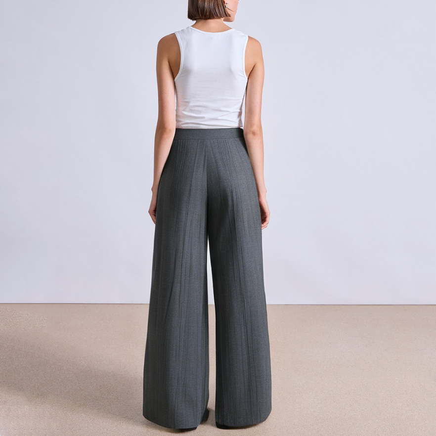 Grey pleated high waist women's suit pants