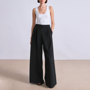 Elegant black wide leg women's suit pants