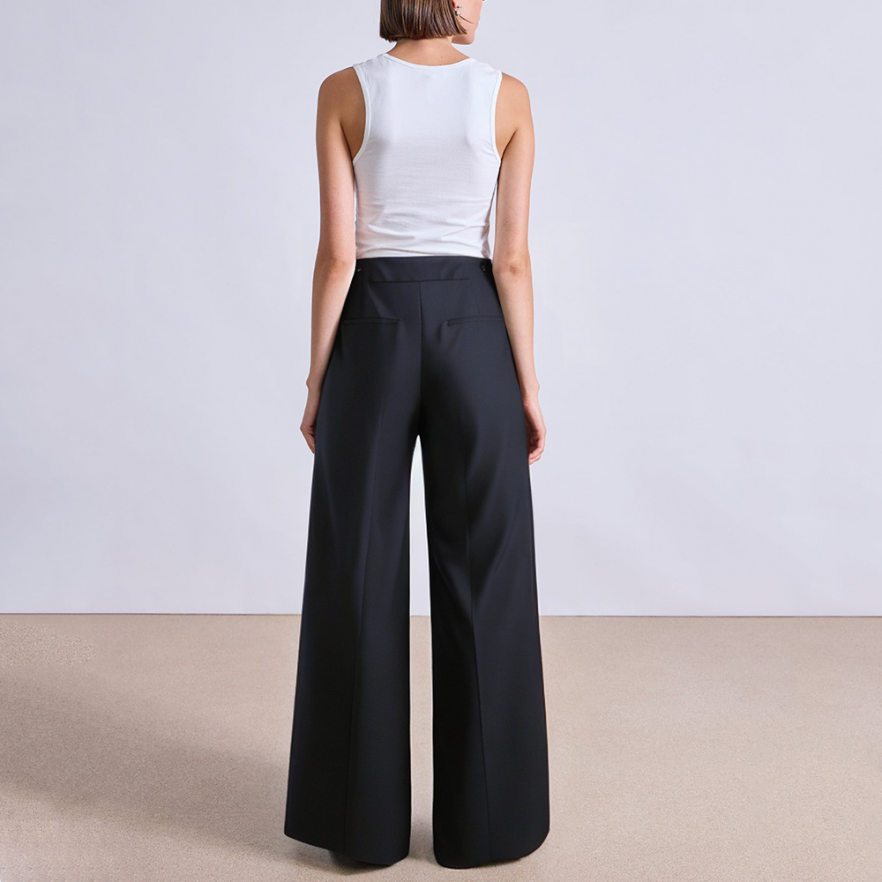 Elegant black wide leg women's suit pants
