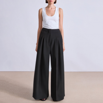 Front pleated side pockets high waist women's suit pants