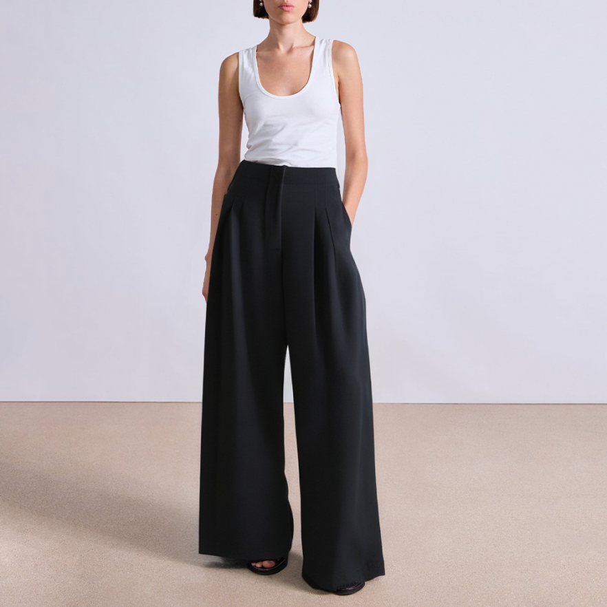 Front pleated side pockets high waist women's suit pants