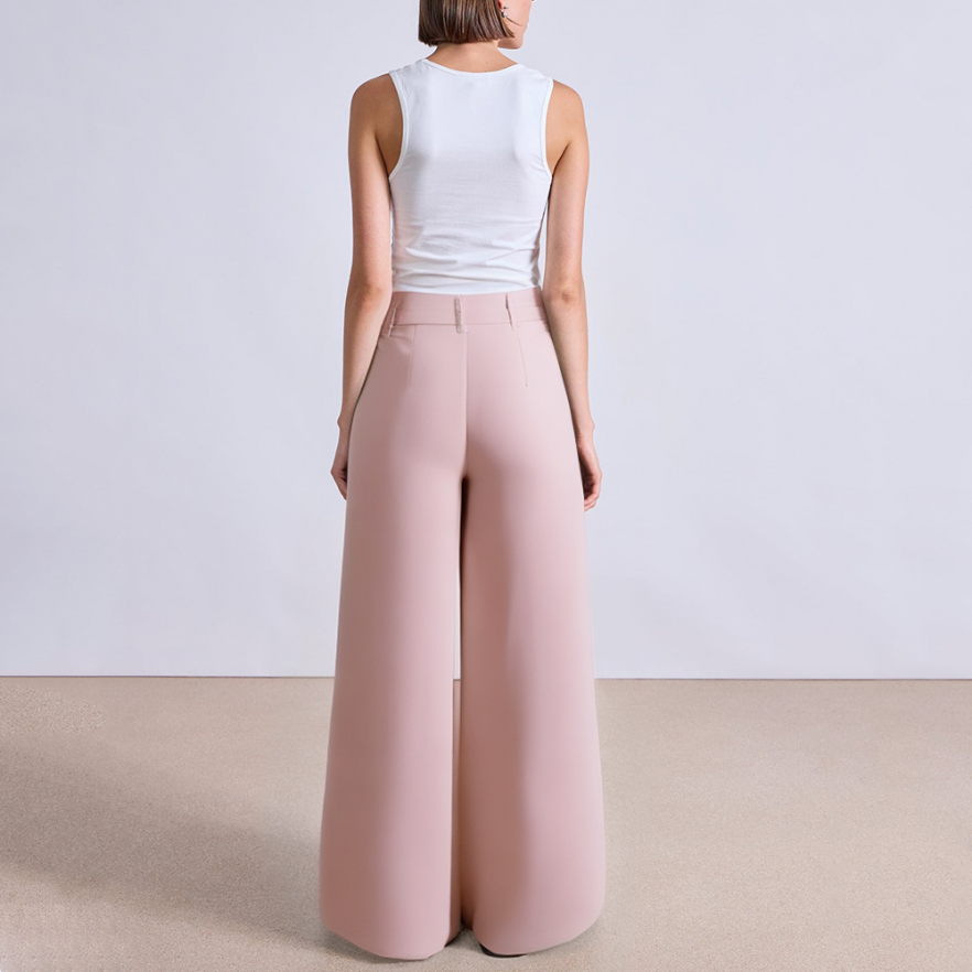 Pink straight-leg women's suit pants with belt