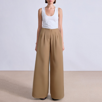 Khaki high waist wide leg women's suit pants