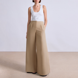 Khaki high waist wide leg women's suit pants