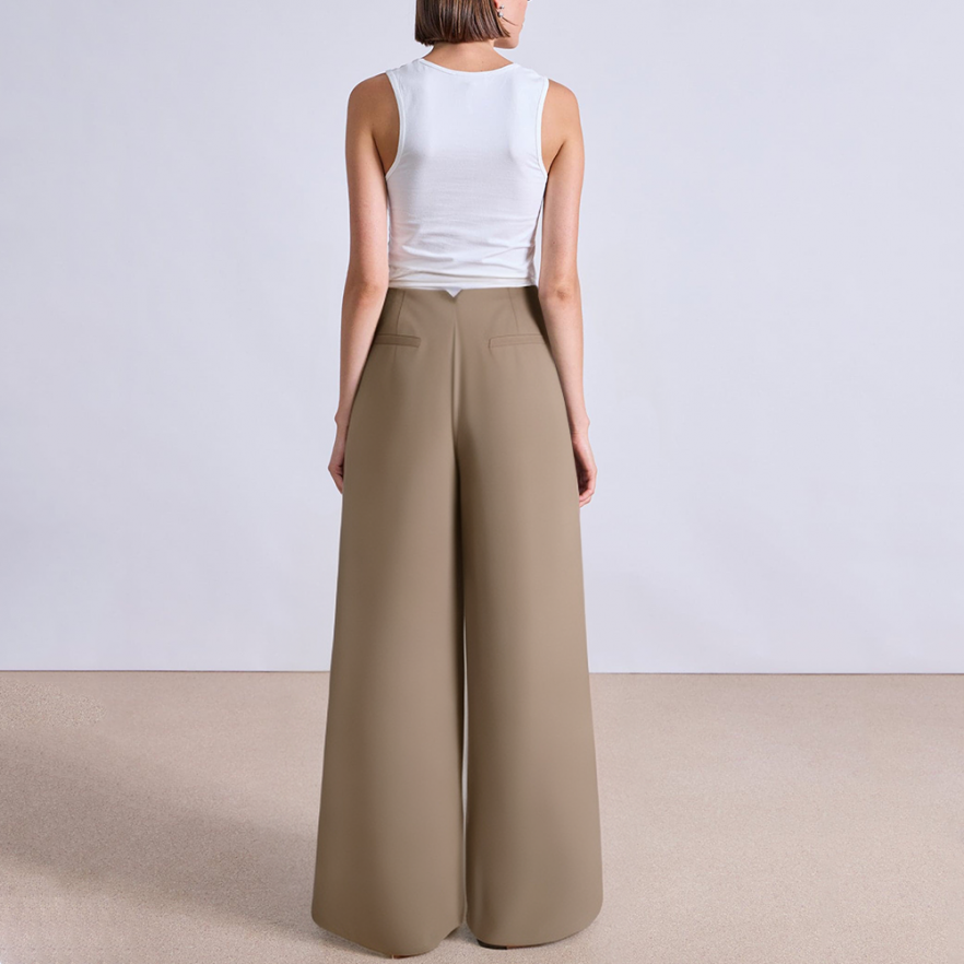 Khaki high waist wide leg women's suit pants