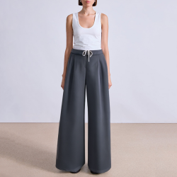 Double waist drawstring wide leg women's suit pants