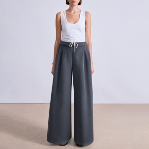 Double waist drawstring wide leg women's suit pants