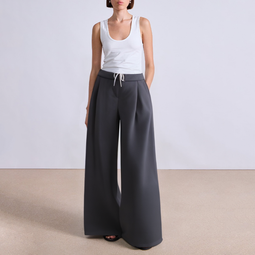 Double waist drawstring wide leg women's suit pants