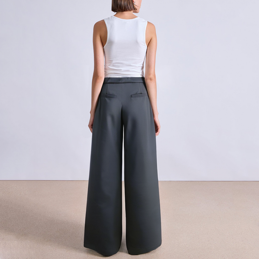 Double waist drawstring wide leg women's suit pants