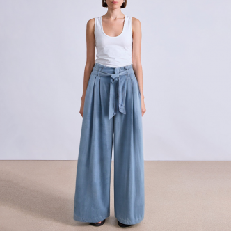 Blue pleated high waist women's suit pants