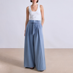 Blue pleated high waist women's suit pants
