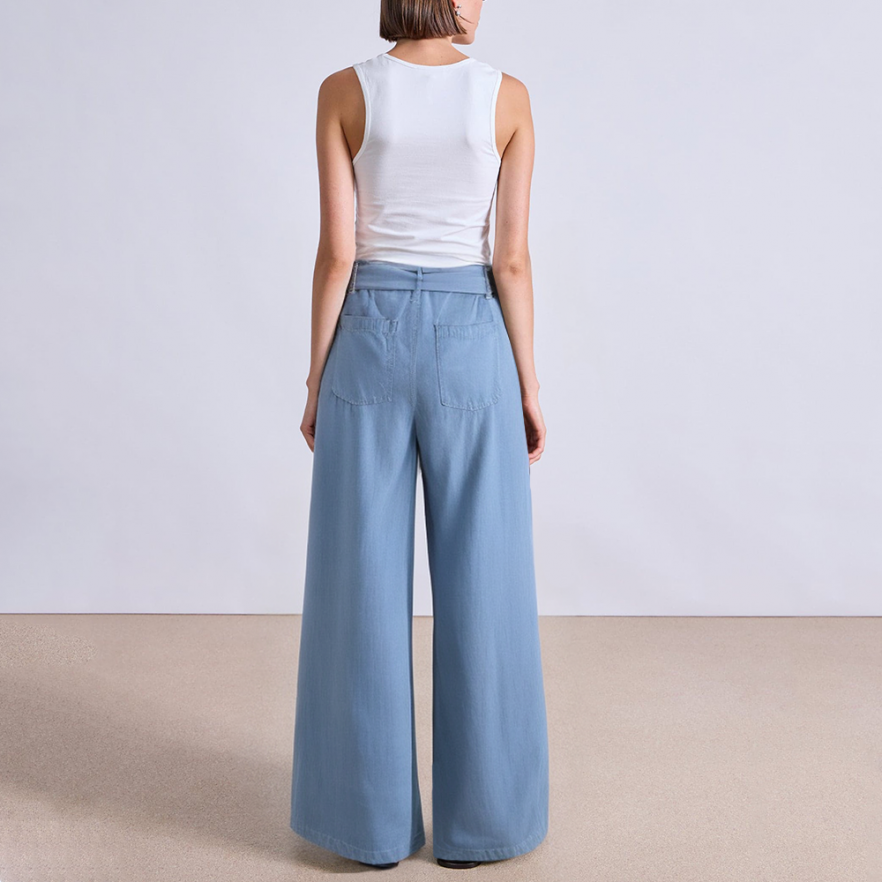 Blue pleated high waist women's suit pants