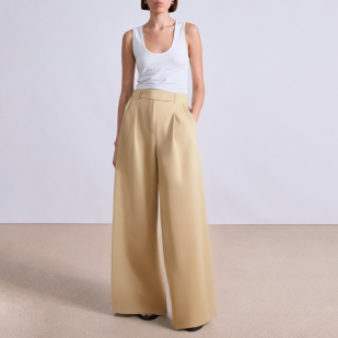 Pleated flat front wide leg women's suit pants