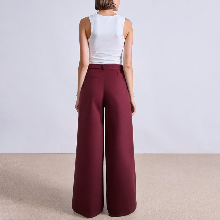Burgundy high waist straight women's suit pants