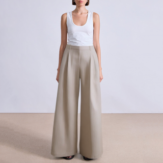 Striped pleated loose fit women's suit pants