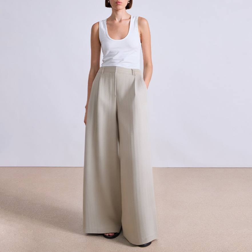 Striped pleated loose fit women's suit pants