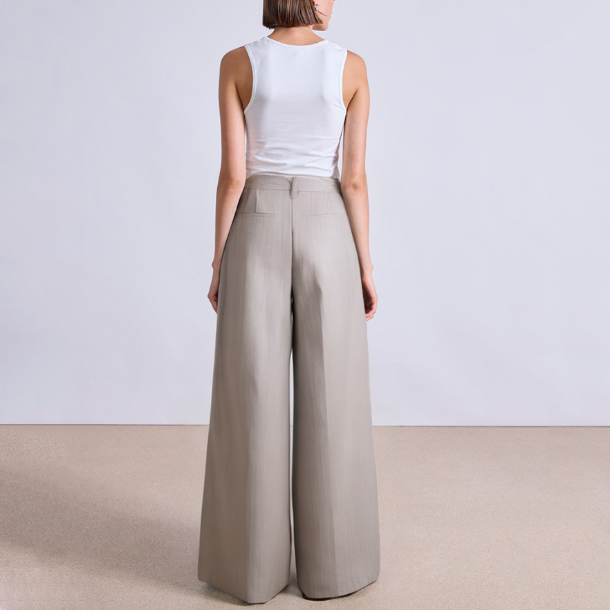 Striped pleated loose fit women's suit pants