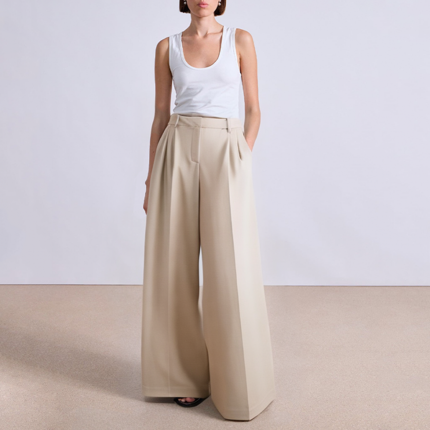 Casual pleated wide leg women's suit pants