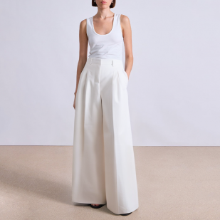 White side pocket wide leg women's suit pants