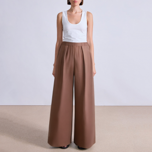 Elegant brown wide leg women's suit pants
