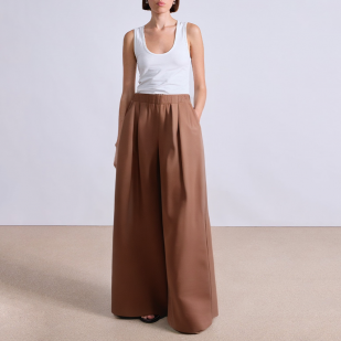 Elegant brown wide leg women's suit pants