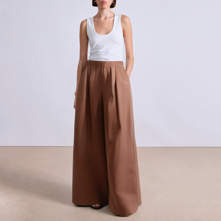 Elegant brown wide leg women's suit pants
