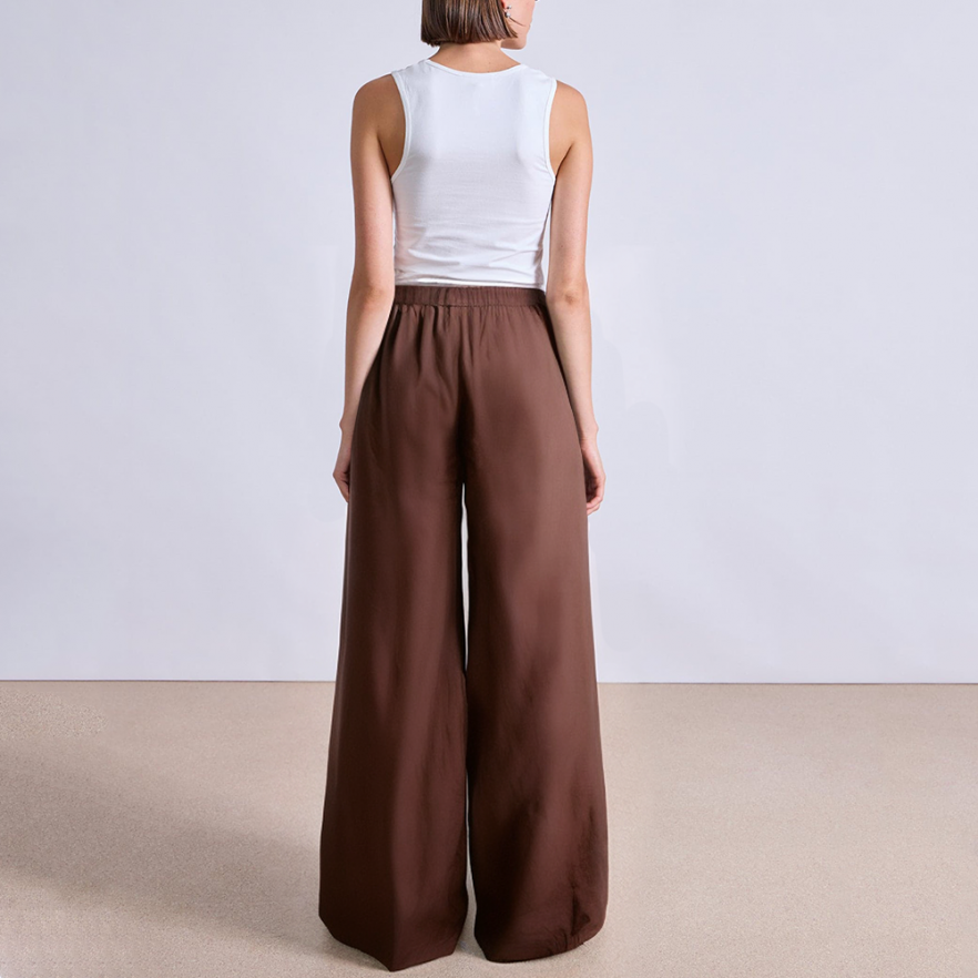 Elegant brown wide leg women's suit pants